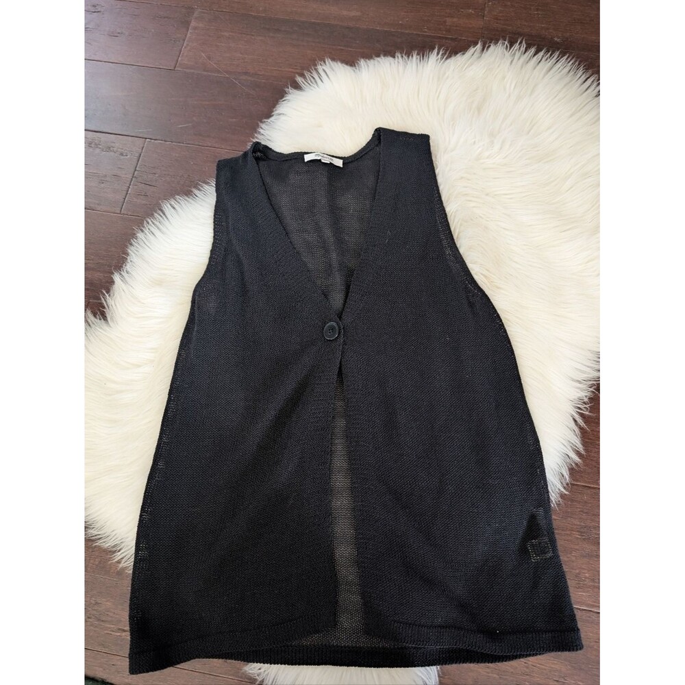Madewell V neck Sweater Vest Black Knit Button-Front Vest L Large
